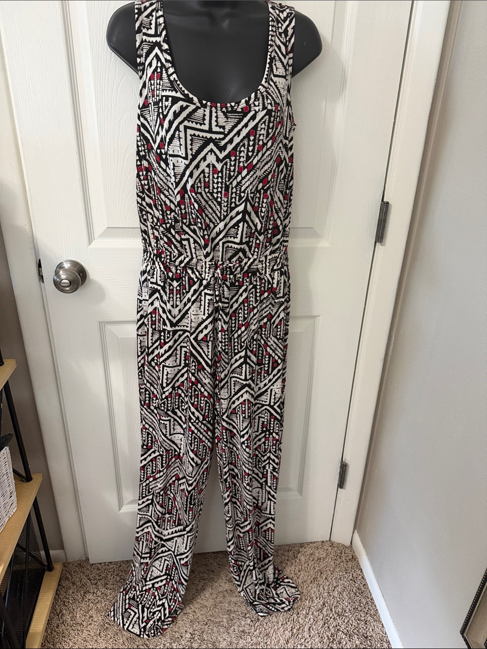 Calvin Klein Black & White Geometric Maxi Dress with Pink Details